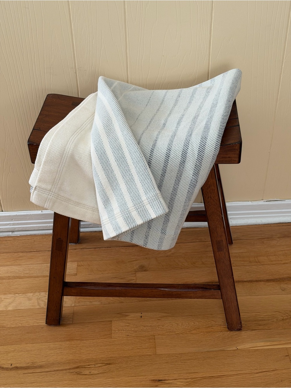 Coyuchi Cream & Blue Gray Organic Cotton and Virgin Merino Wool Throw
